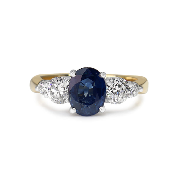 18ct Yellow and White Gold Sapphire and Diamond 5 Stone Ring