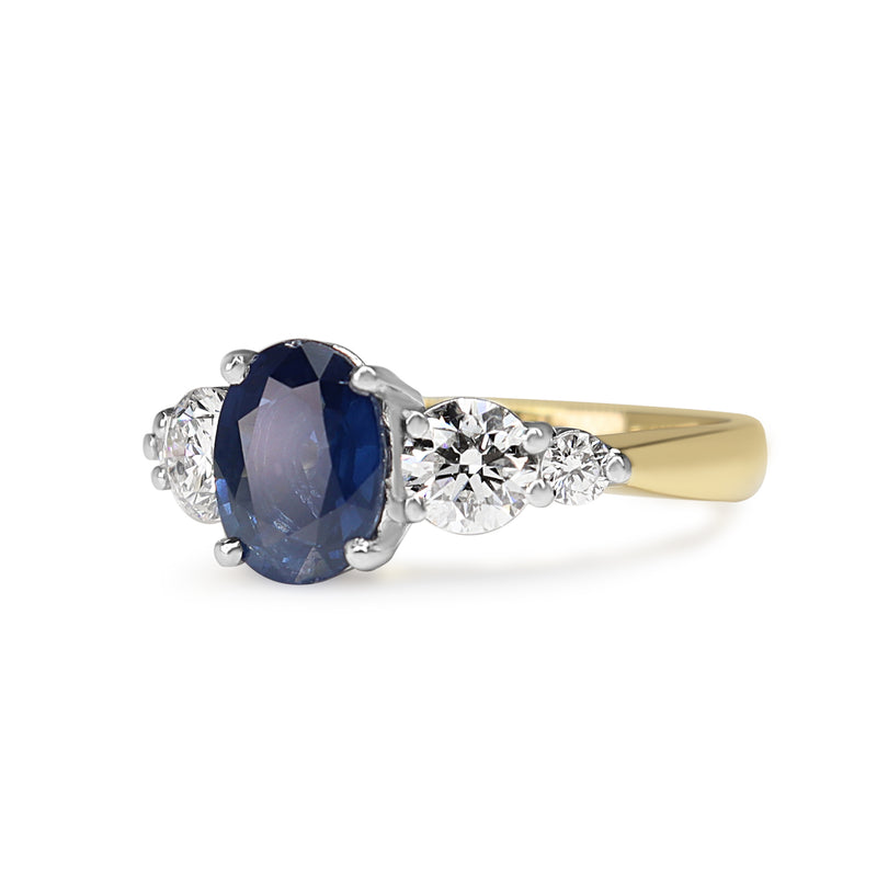 18ct Yellow and White Gold Sapphire and Diamond 5 Stone Ring