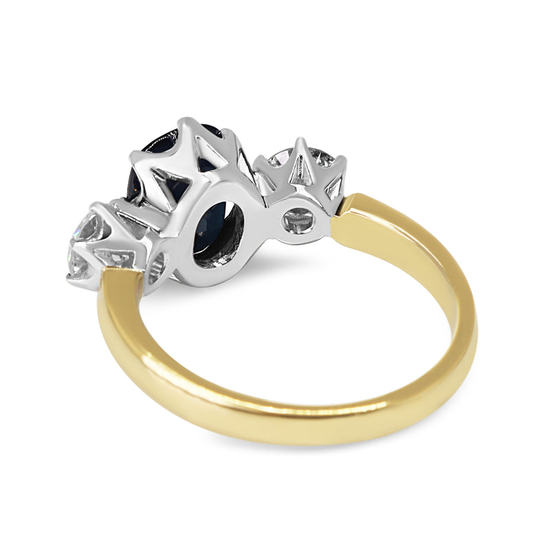 18ct Yellow and White Gold Sapphire and Diamond Antique Style 3 Stone Ring