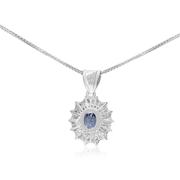 Platinum Sapphire and Double Halo Diamond Necklace