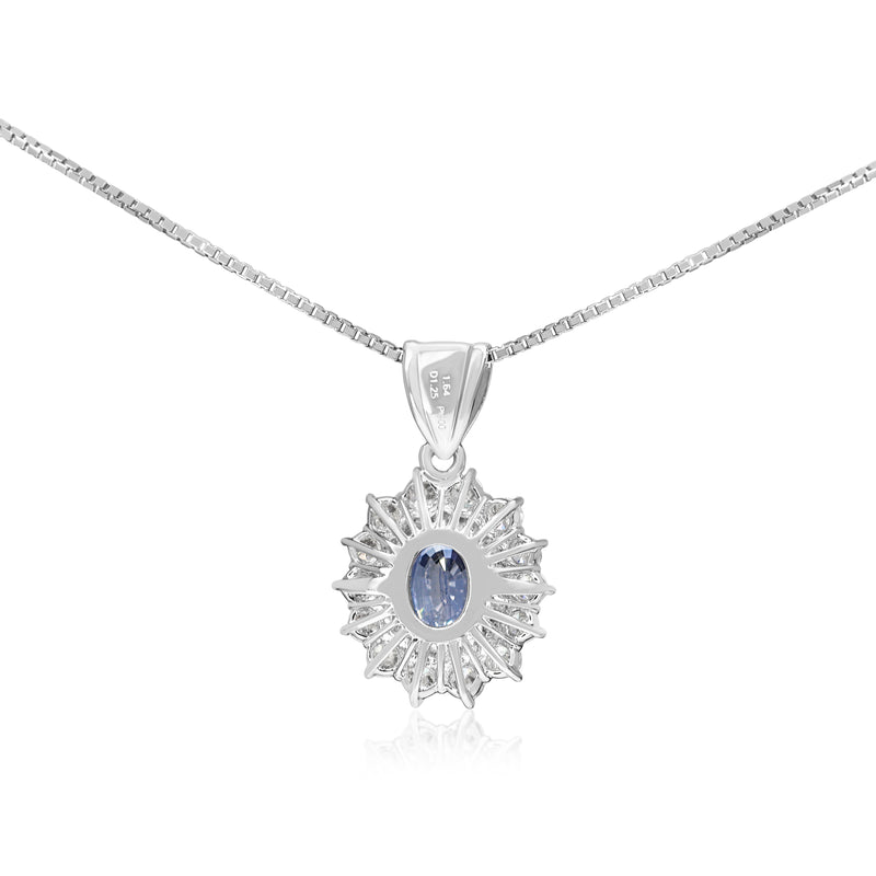 Platinum Sapphire and Double Halo Diamond Necklace