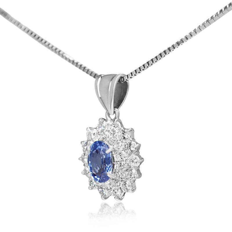 Platinum Sapphire and Double Halo Diamond Necklace
