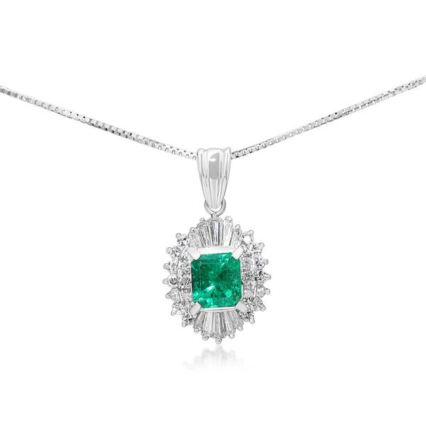 Platinum Emerald and Diamond Cluster Style Necklace