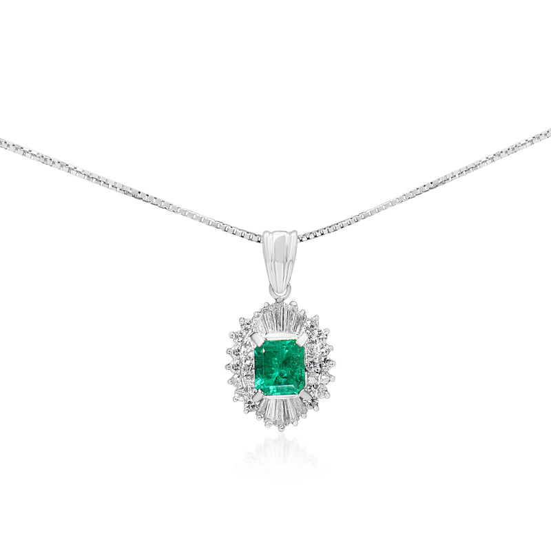 Platinum Emerald and Diamond Cluster Style Necklace