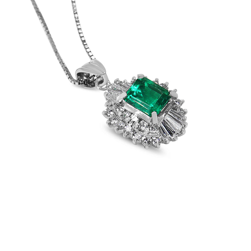 Platinum Emerald and Diamond Cluster Style Necklace