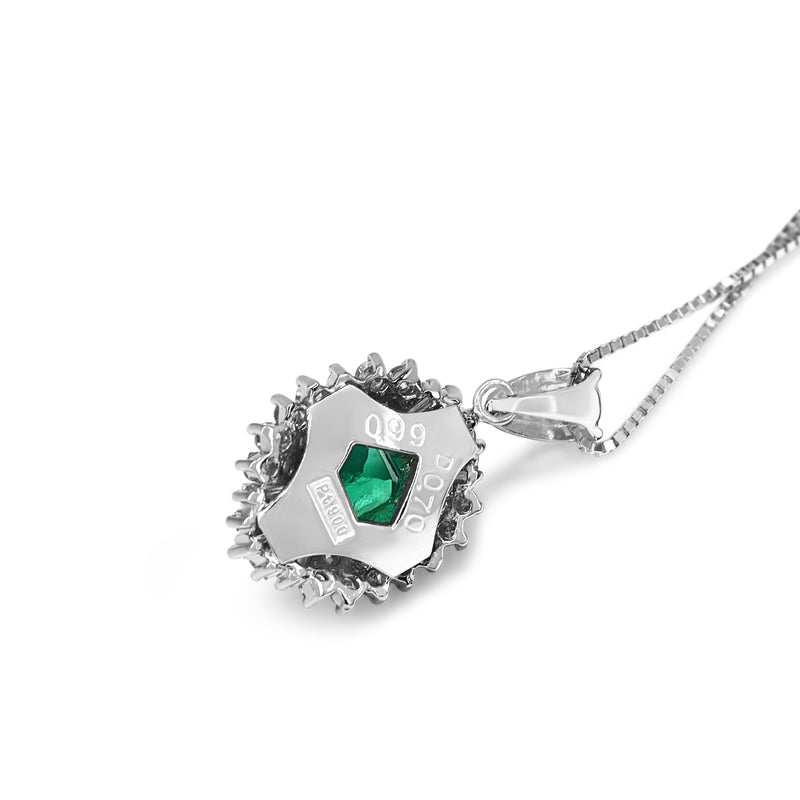 Platinum Emerald and Diamond Cluster Style Necklace