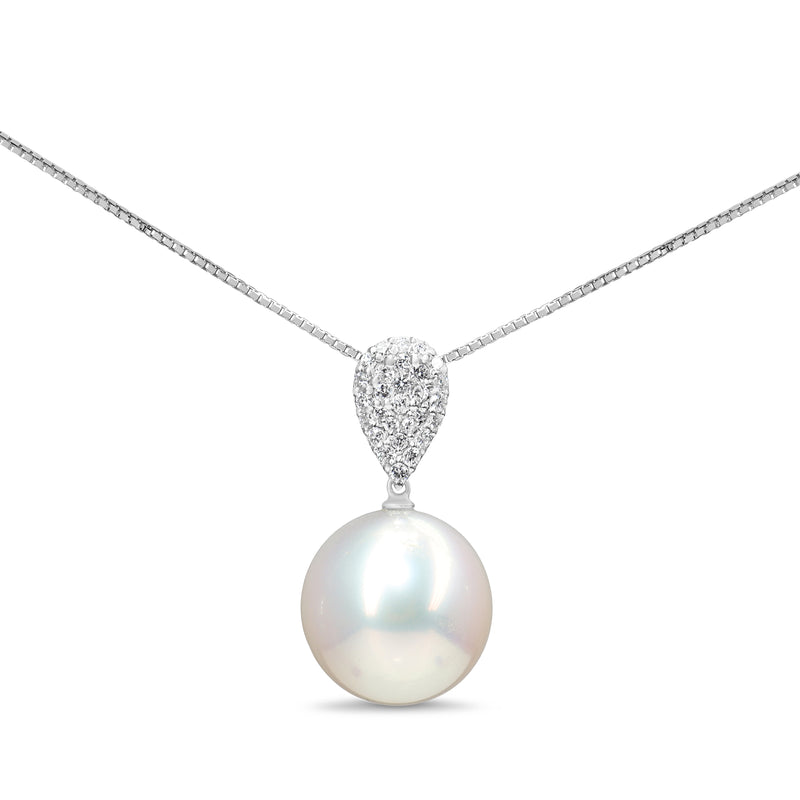 18ct White Gold South Sea 13mm Pearl and Pavé Diamond Bental Necklace