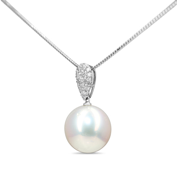18ct White Gold South Sea 13mm Pearl and Pavé Diamond Bental Necklace
