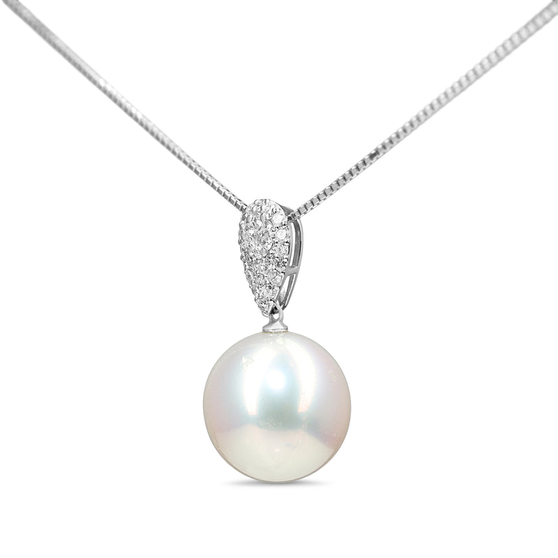 18ct White Gold South Sea 13mm Pearl and Pavé Diamond Bental Necklace
