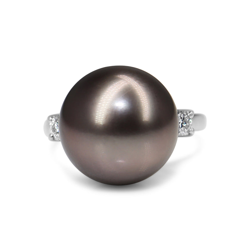 Platinum Tahitian 15.3 mm Pearl and Diamond Ring