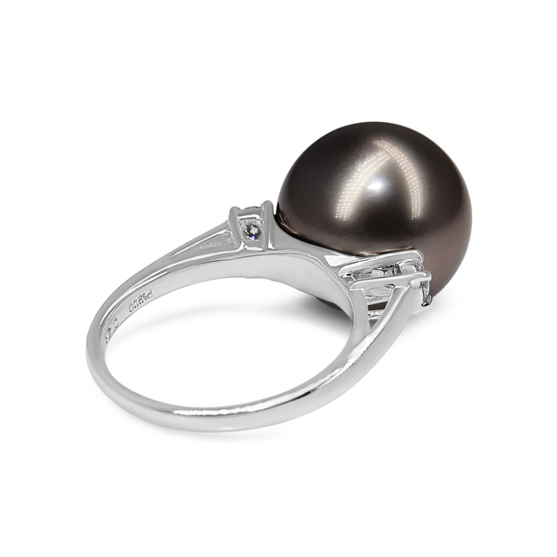 Platinum Tahitian 15.3 mm Pearl and Diamond Ring