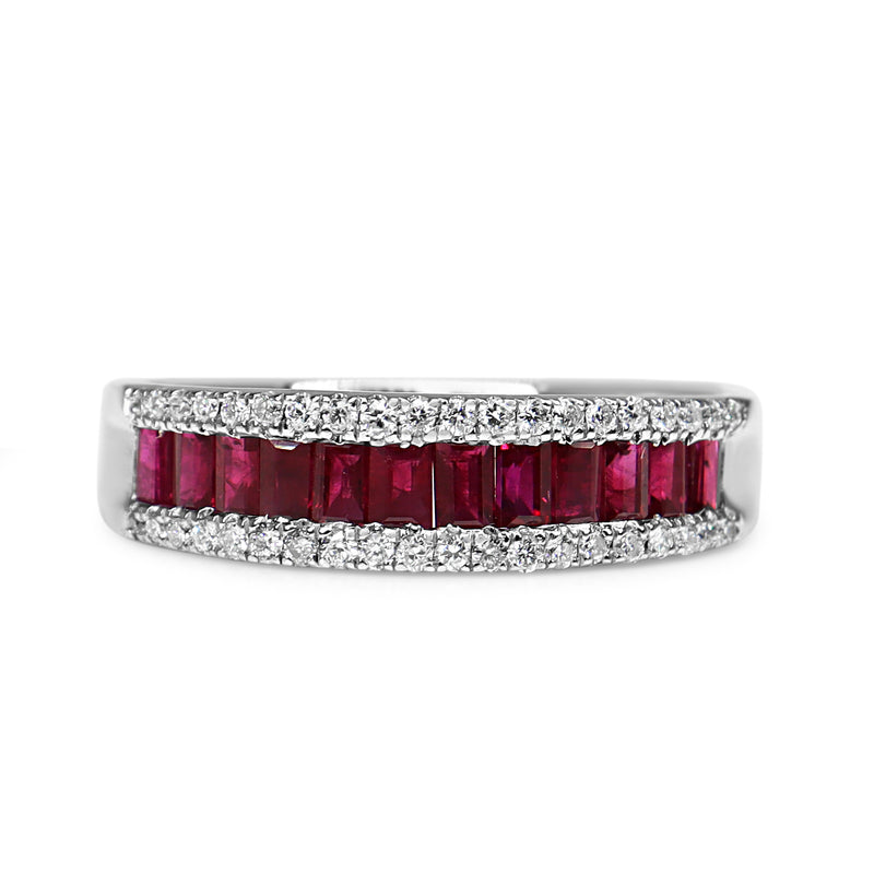 Platinum Channel Set Ruby and Diamond Band Ring