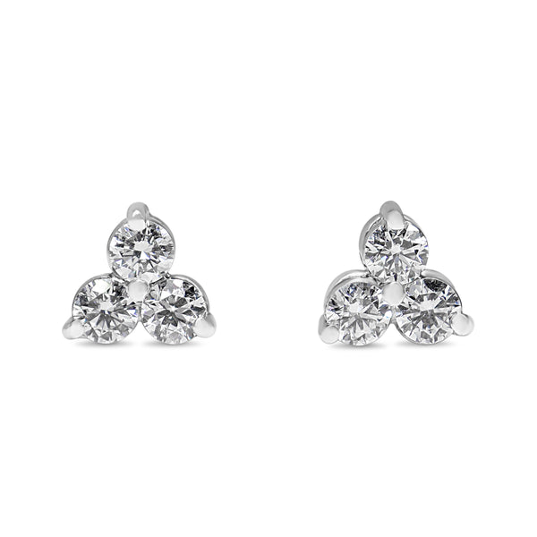 18ct White Gold 3 Leaf Clover Diamond Stud Earrings