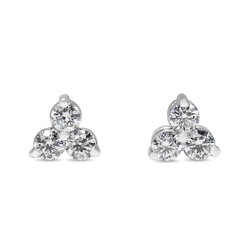 18ct White Gold 3 Leaf Clover Diamond Stud Earrings