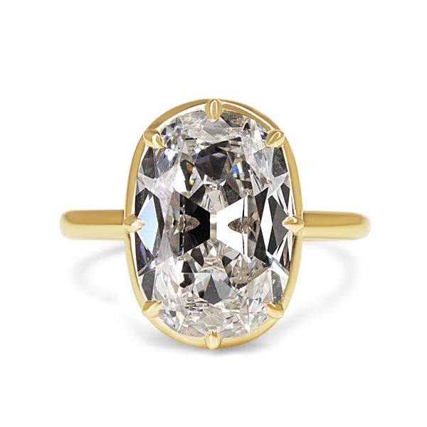 14ct Yellow Gold Old Mine Cushion Cut Lab Grown Diamond Solitaire Ring