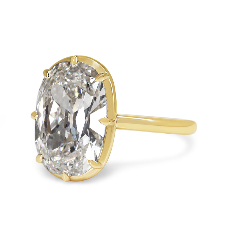 14ct Yellow Gold Old Mine Cushion Cut Lab Grown Diamond Solitaire Ring