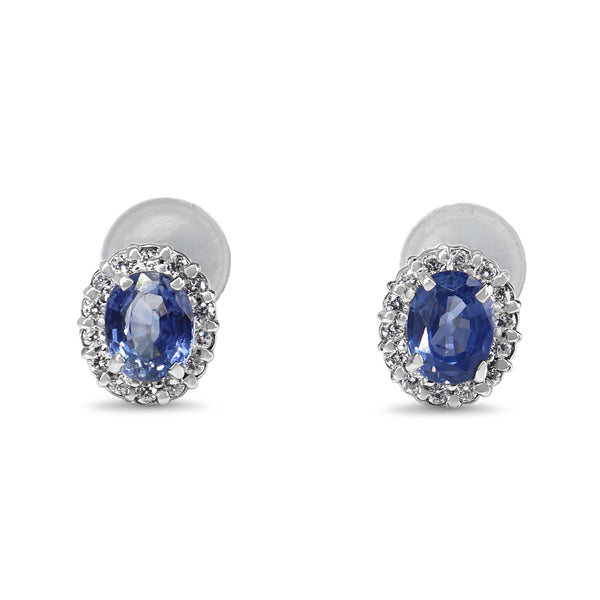 Platinum Sapphire and Diamond Halo Stud Earrings