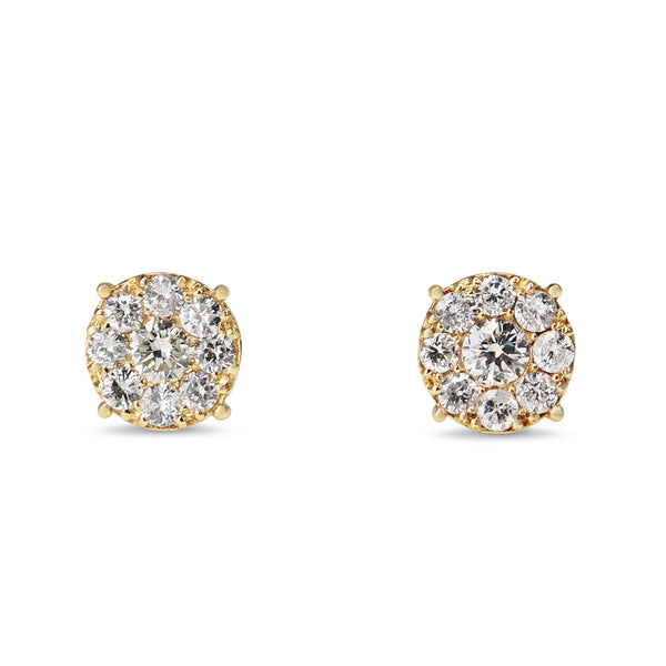 18ct Yellow Gold Diamond Cluster Stud Earrings