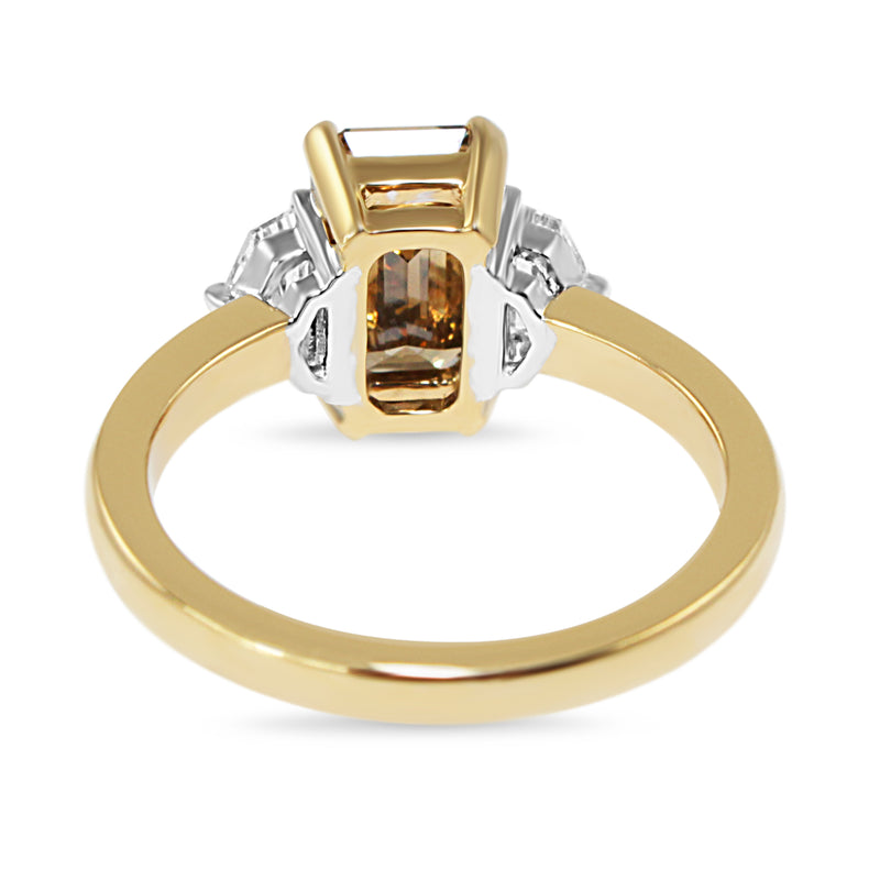 18ct Yellow and White Gold Champagne and Cadi Cut 3 Stone Diamond Ring