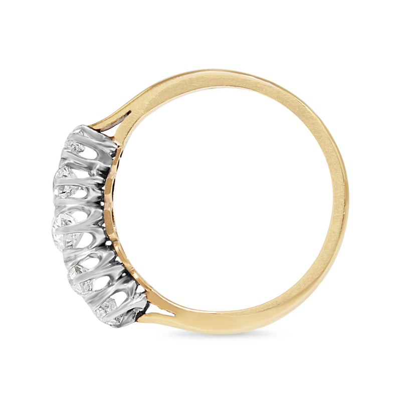 18ct Yellow Gold and Platinum Antique Old Cut Diamond 5 Stone Ring