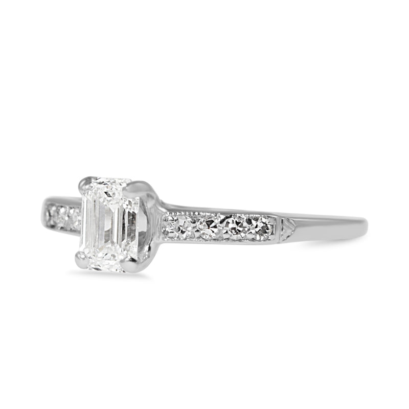 Platinum Vintage Emerald and Single Cut Diamond Ring