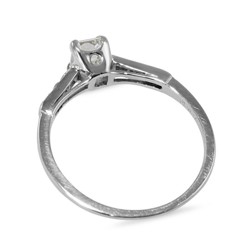 Platinum Vintage Emerald and Single Cut Diamond Ring