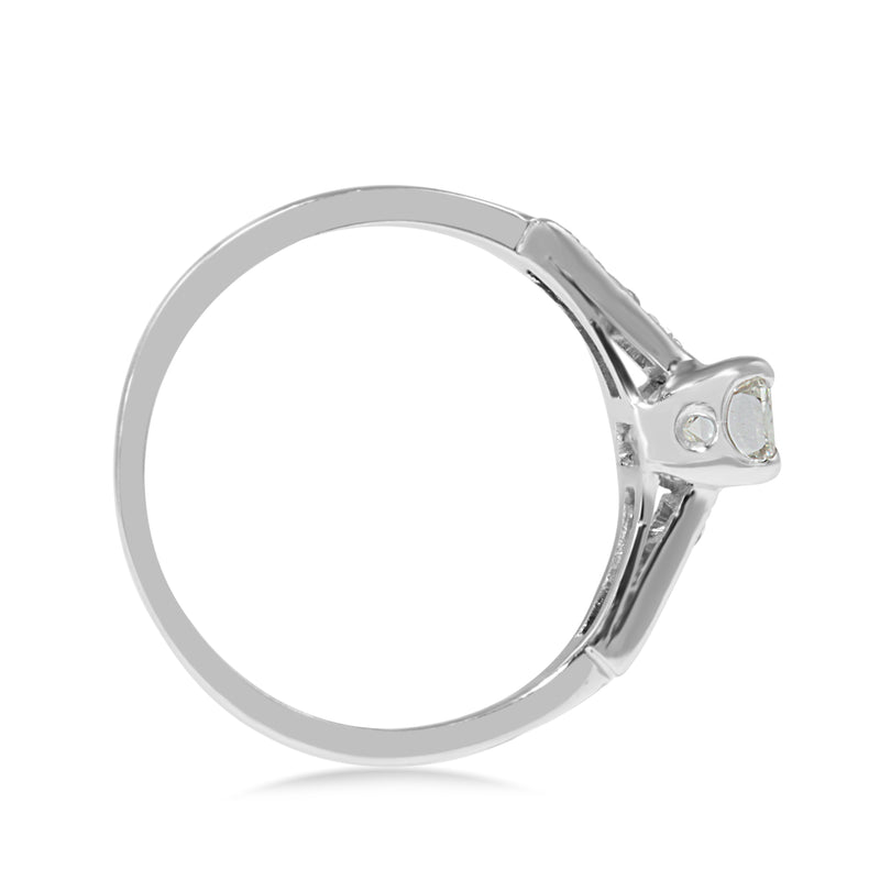 Platinum Vintage Emerald and Single Cut Diamond Ring