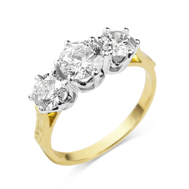 18ct Yellow and White Gold Antique Style 3 Stone Diamond Ring