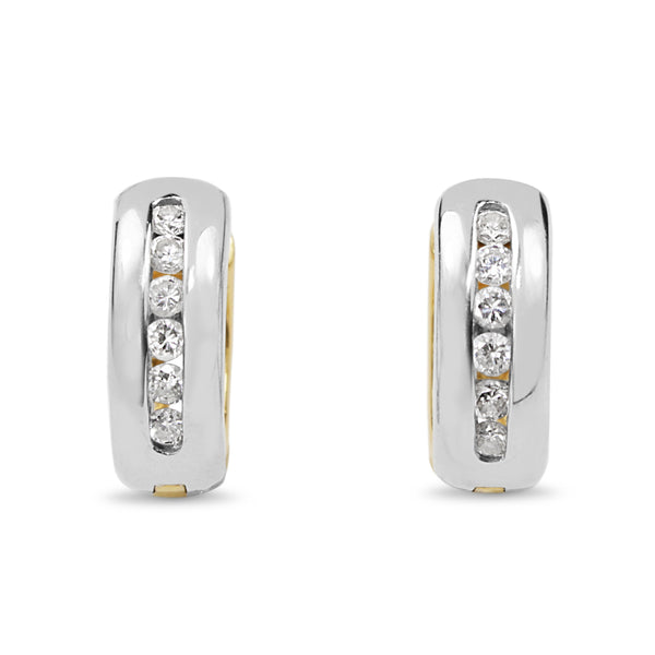 14ct Yellow and White Gold Channel Set Diamond Hoop Earrings