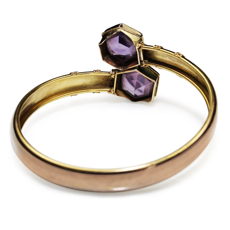15ct Yellow and Rose Gold Amethyst Moi et Toi Crossover Bangle