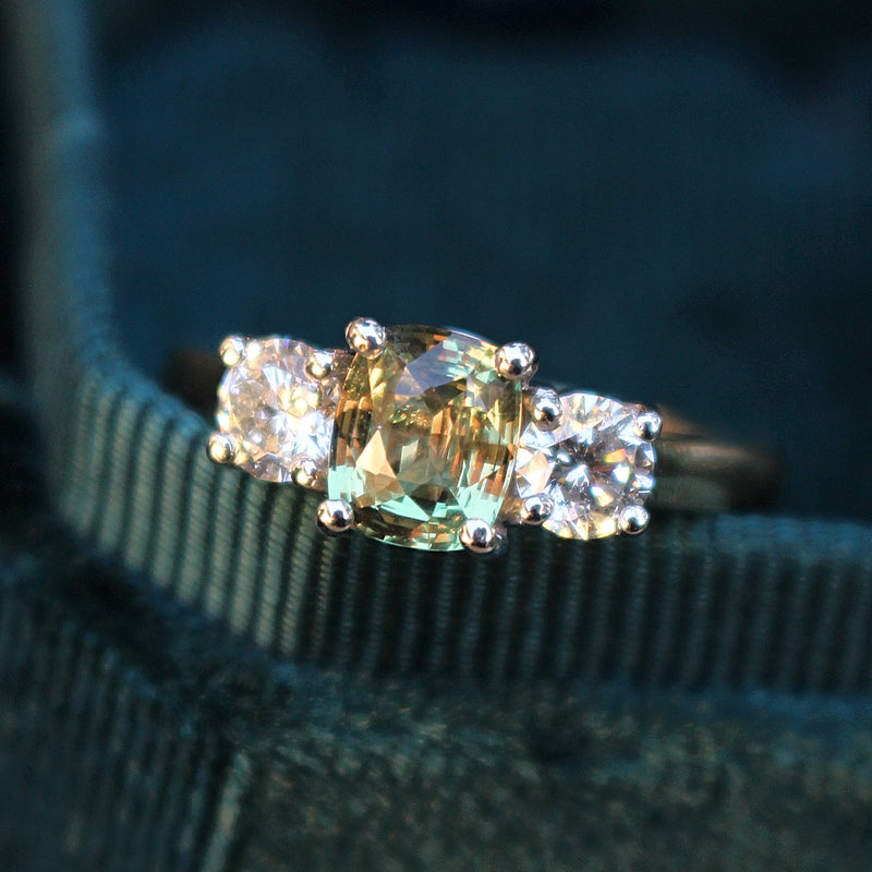 18ct Yellow and White Gold Natural Alexandrite and Diamond 3 Stone Ring