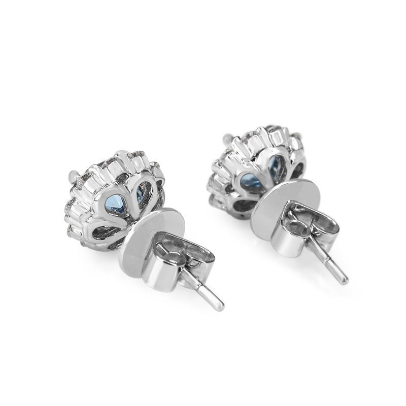 18ct White Gold Topaz and Diamond Halo Stud Earrings