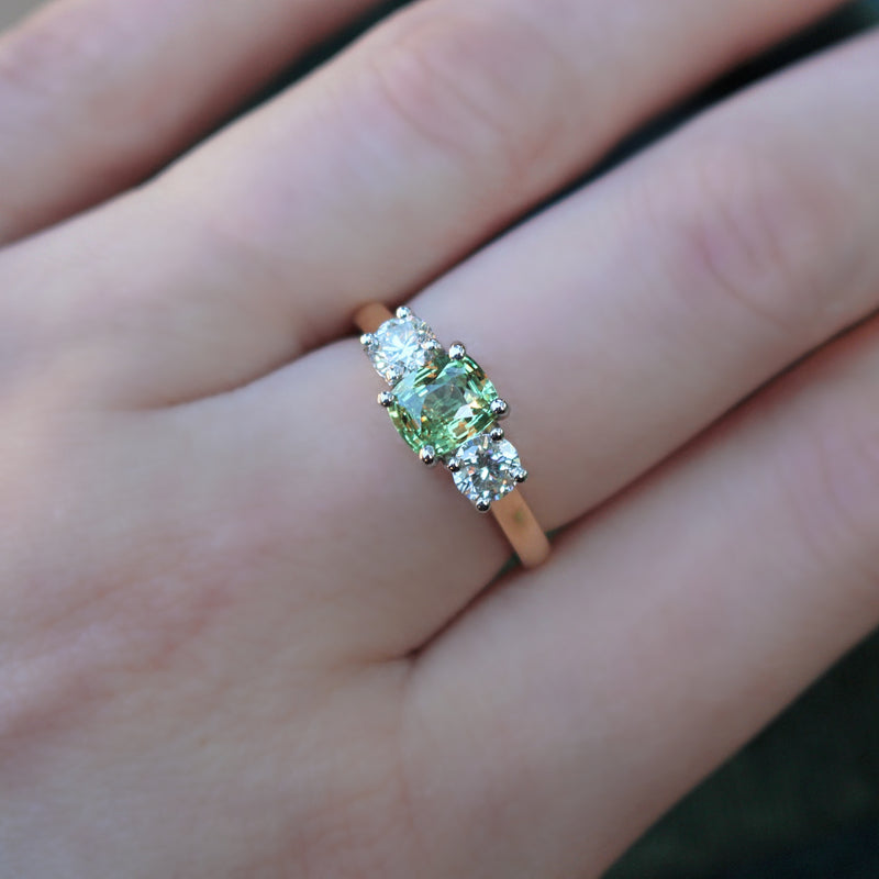 18ct Yellow and White Gold Natural Alexandrite and Diamond 3 Stone Ring