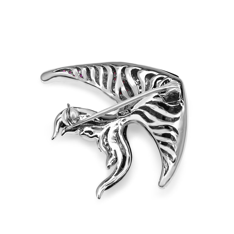 18ct White Gold Onyx, Pink Sapphire and Diamond Angel Fish Brooch