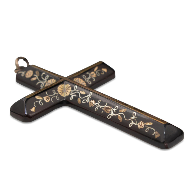 9ct Yellow Gold and Silver Antique Piqué Cross Necklace