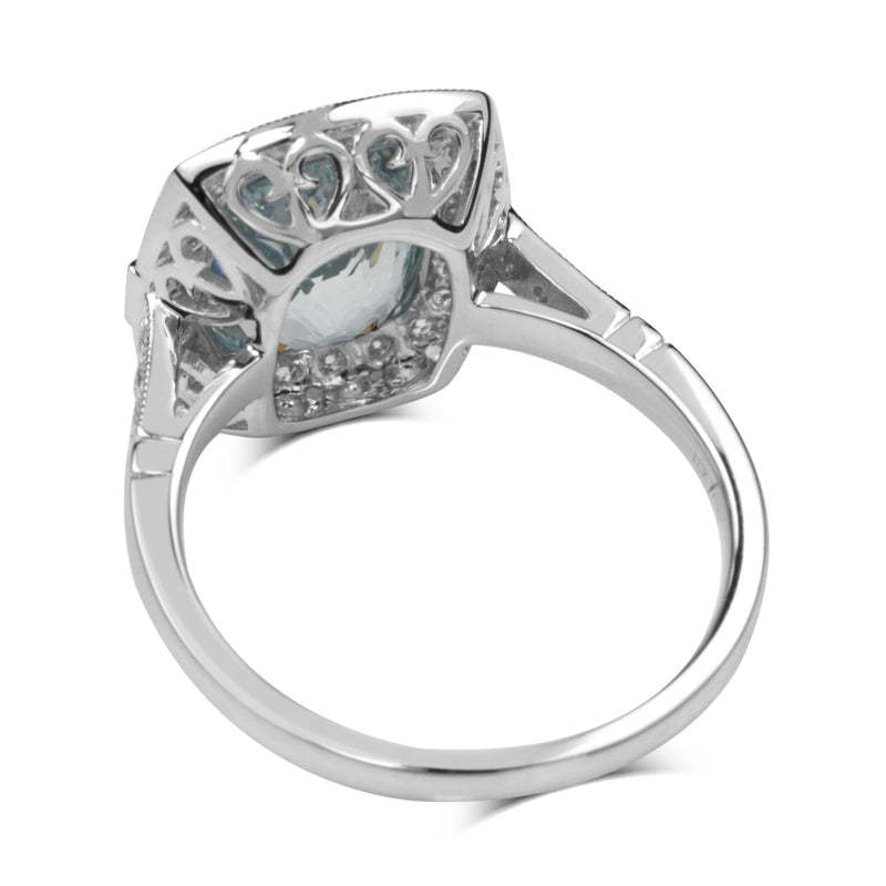 18ct White Gold Aquamarine and Diamond Halo Ring