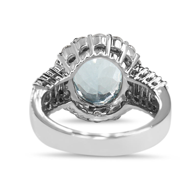 18ct White Gold Aquamarine and Diamond Halo Ring