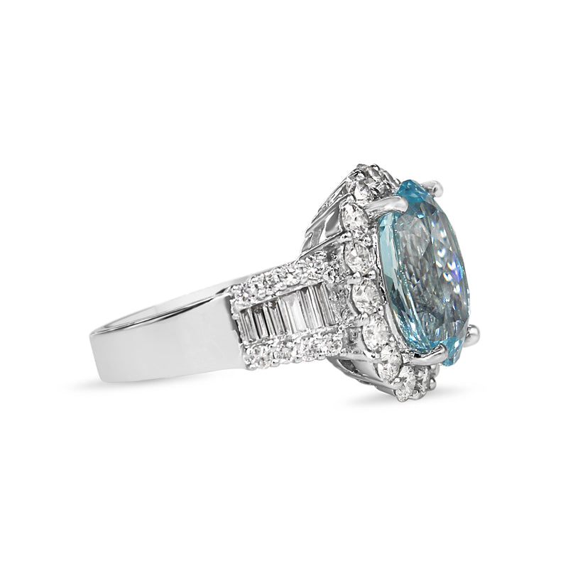 18ct White Gold Aquamarine and Diamond Halo Ring