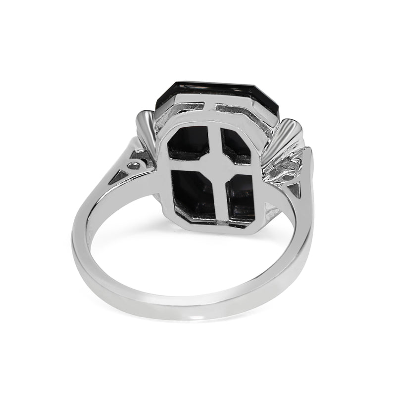 9ct White Gold Onyx and Diamond Art Deco Style Ring