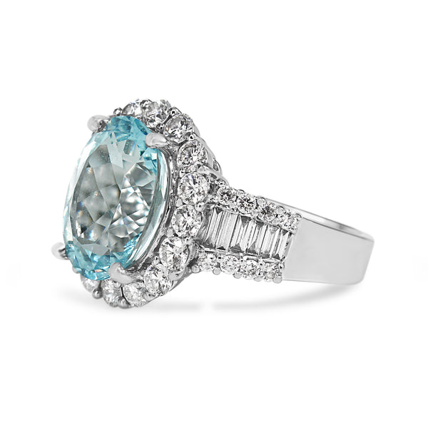 18ct White Gold Aquamarine and Diamond Halo Ring