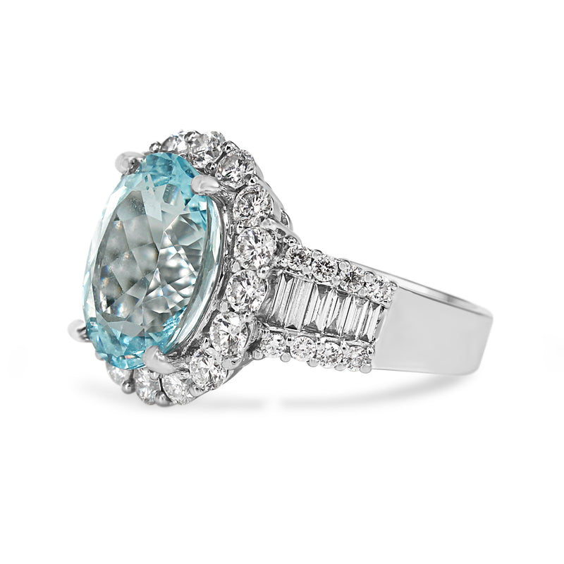 18ct White Gold Aquamarine and Diamond Halo Ring
