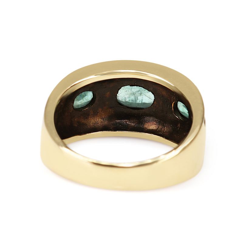 9ct Yellow Gold 3 Stone Emerald Vintage Style Ring