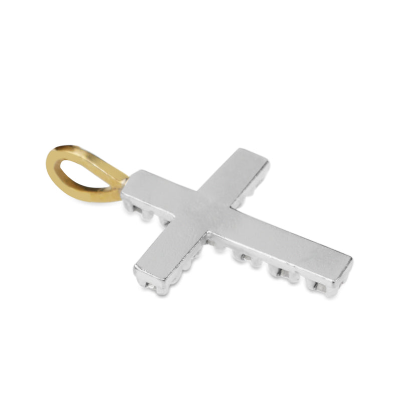 18ct Yellow and White Gold Single Cut Diamond Cross Pendant