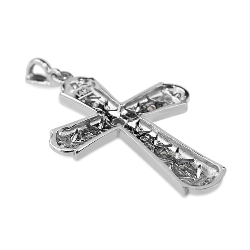 14ct White Gold Filigree Diamond Cross Pendant