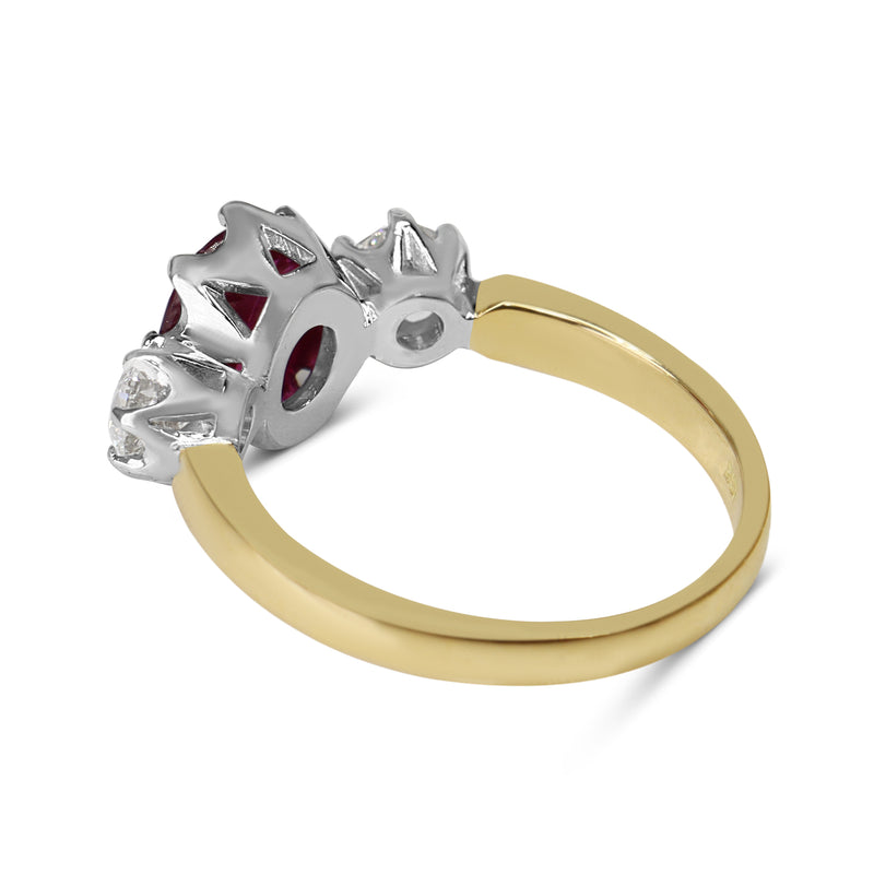 18ct Yellow and White Gold Vintage Style Ruby and Diamond 3 Stone Ring