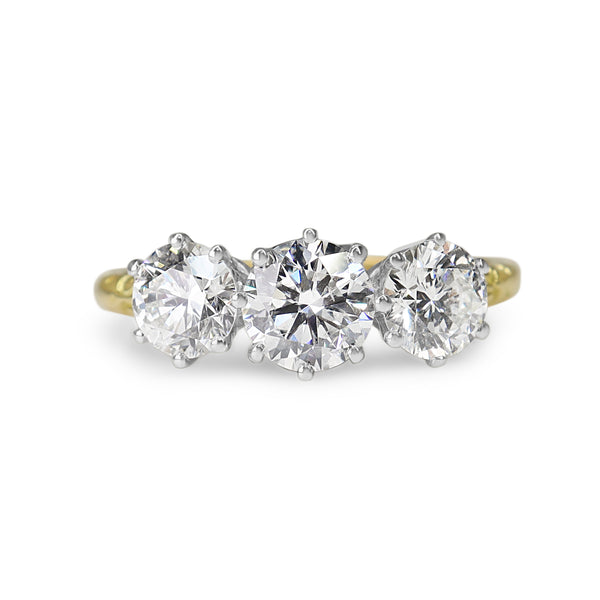 18ct Yellow and White Gold 3 Stone Ring With Etched Shoulders