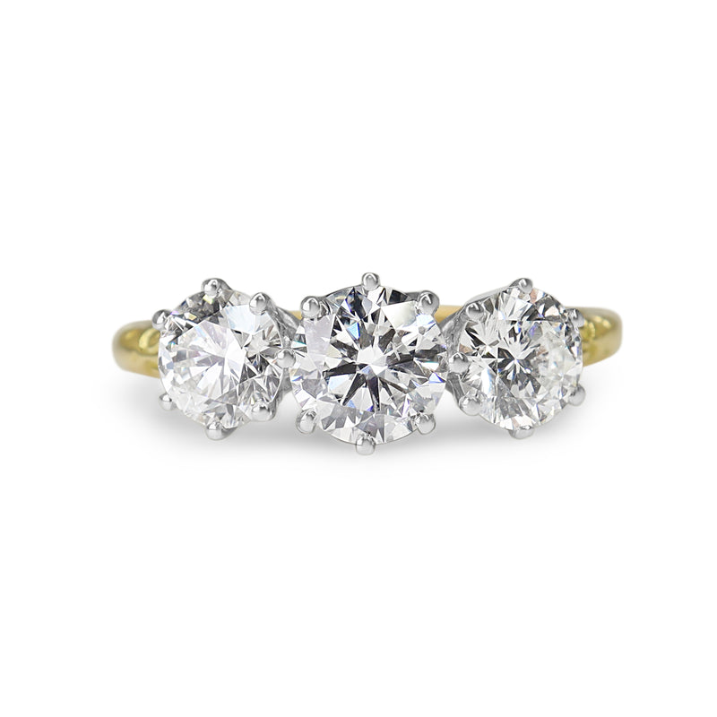 18ct Yellow and White Gold 3 Stone Ring With Etched Shoulders