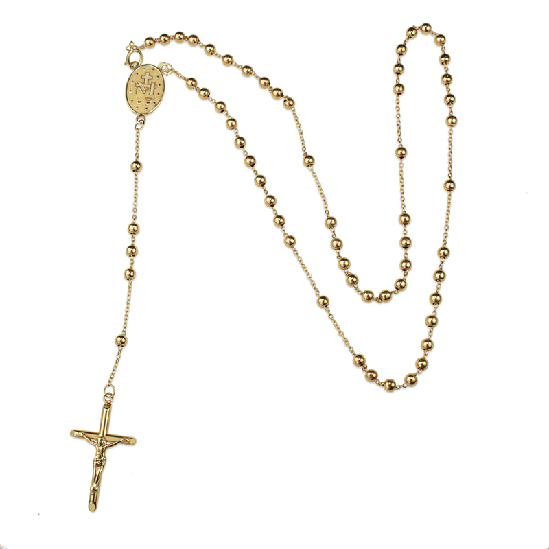 9ct Yellow Gold Rosary Bead Necklace with Crucifix