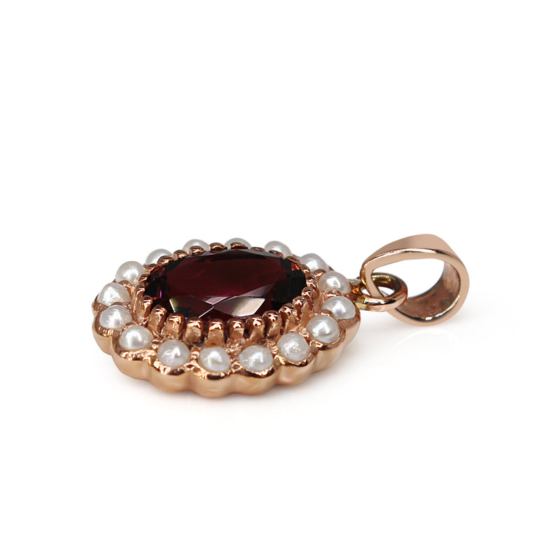 9ct Rose Gold Tourmaline and Seed Pearl Daisy Style Pendant