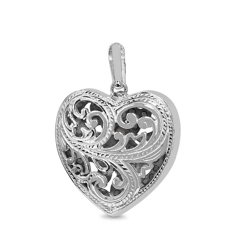 9ct White Gold Pearl Filigree Heart Pendant